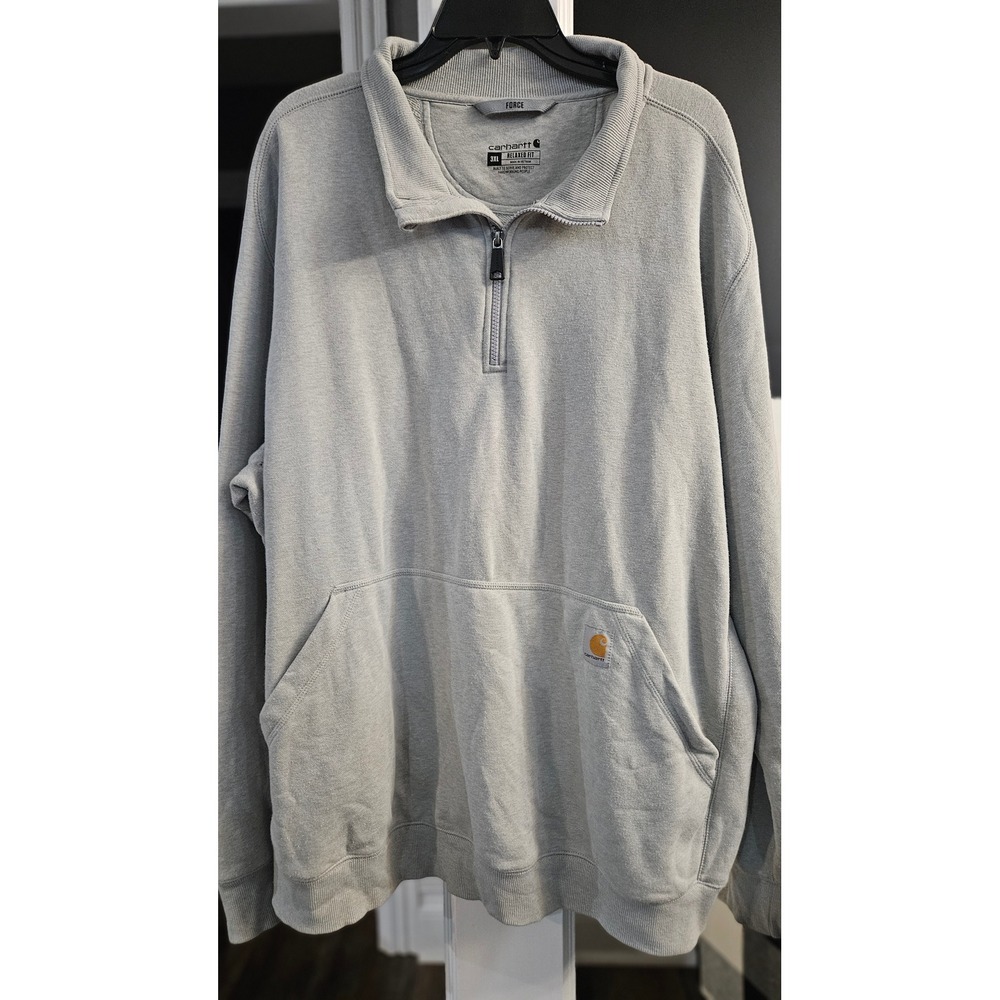 Carhartt Force Mens 3XL Relaxed Fit Quarter Zip Sweatshirt Gray Mock Neck Pocket